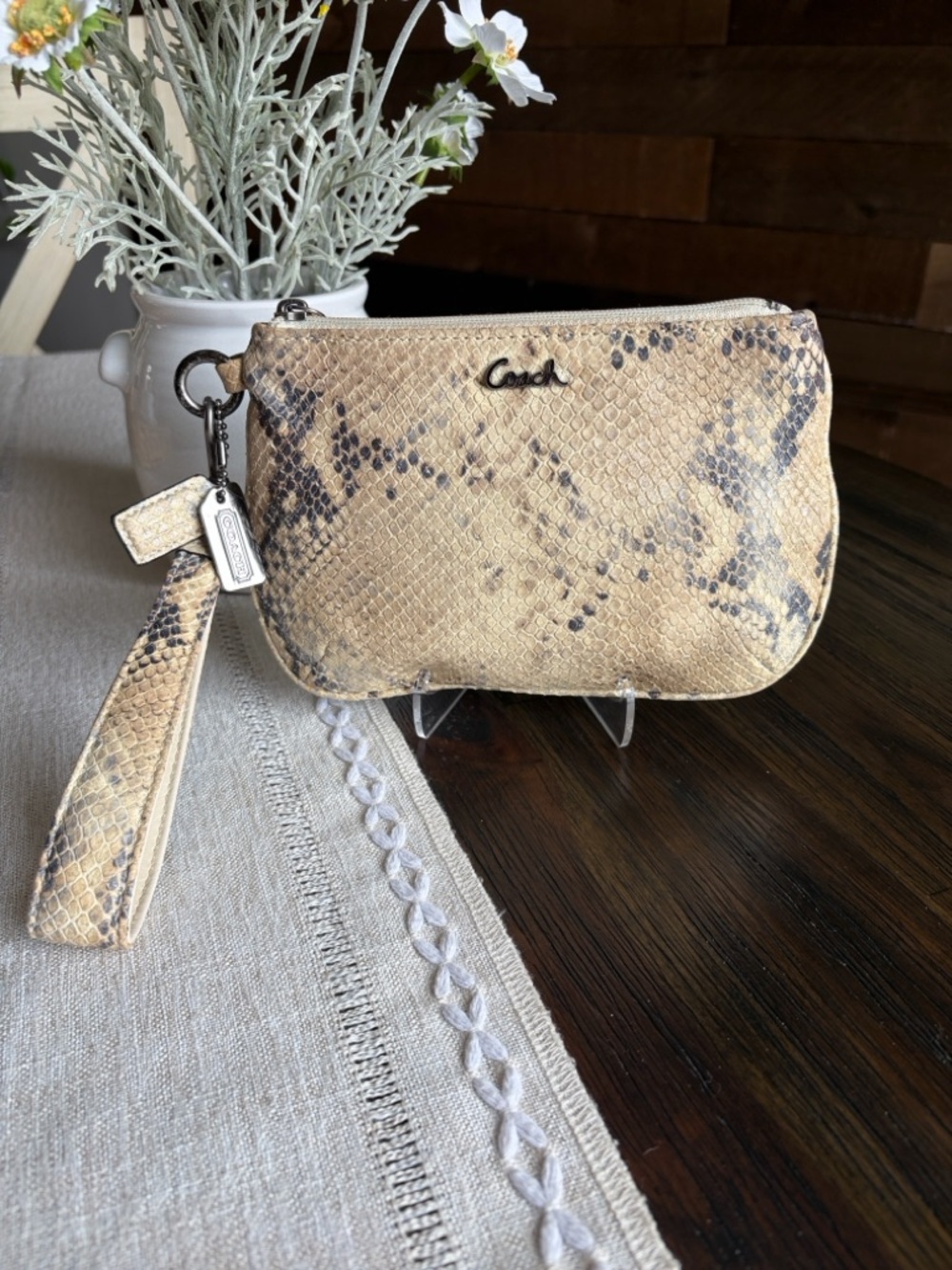 Coach Kristin Embossed Snakeskin Leather Wristlet